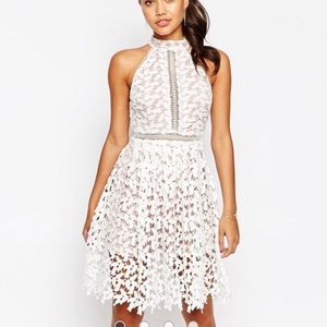 ASOS white lace Love Triangle high neck midi dress